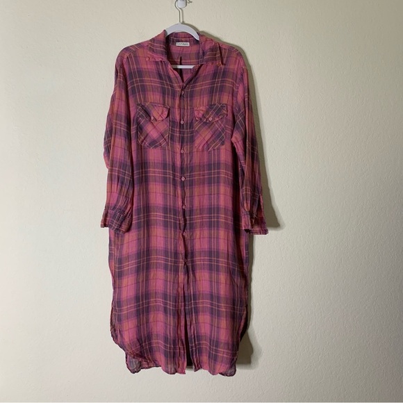 Free People X Cp Shades Womens plaid maxi Top 100% linen in valentine XS - Picture 3 of 11